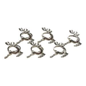 Set (6) Silver REINDEER NAPKIN RINGS Holders Holiday Christmas Table Decor 2.25"